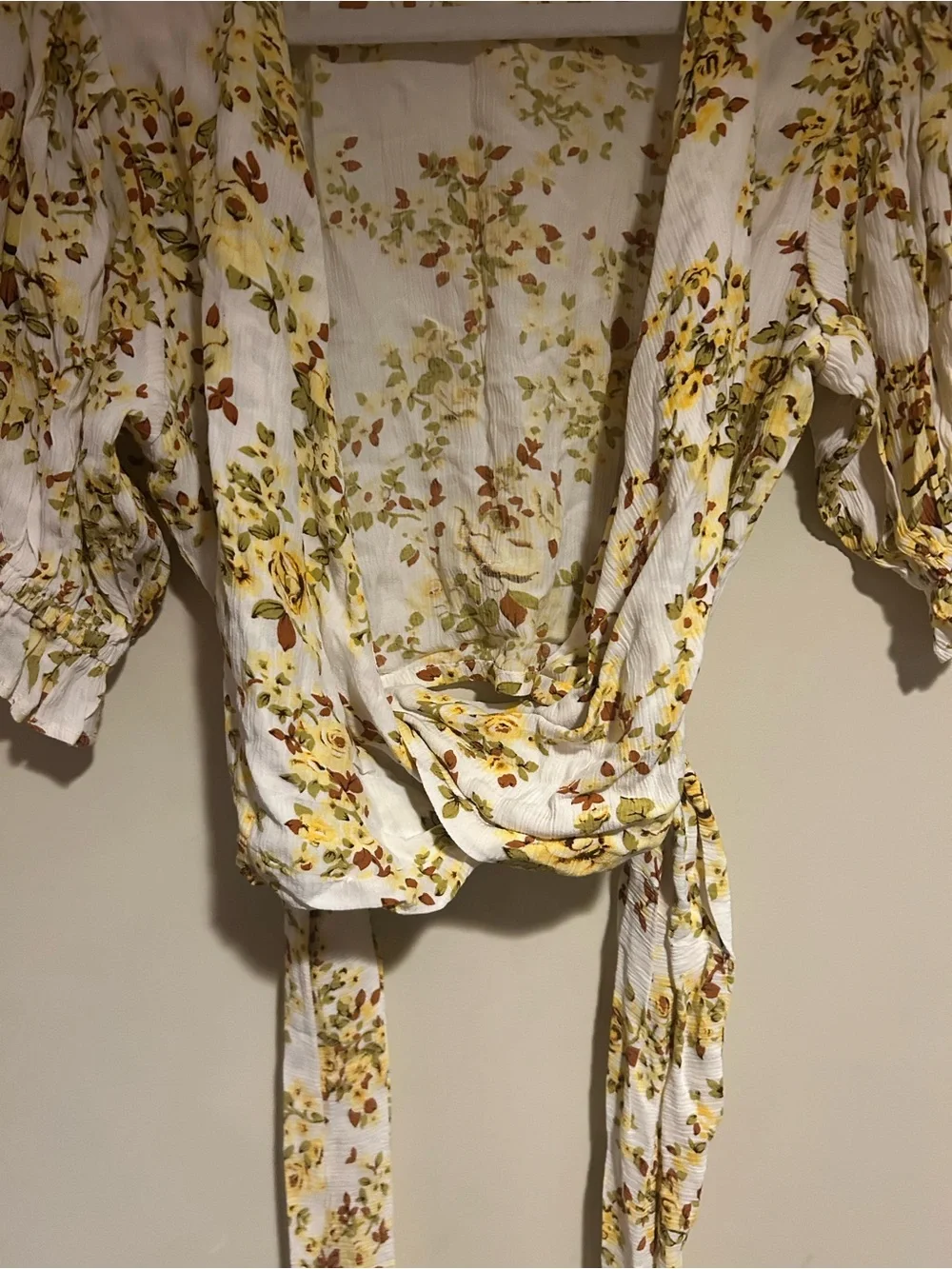 Faithfull the Brand White and Yellow Floral Wrap Top Sz 6